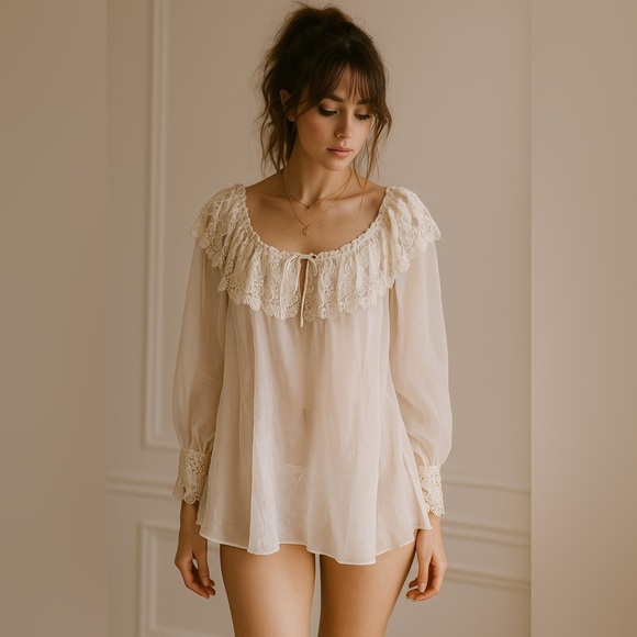 Victoria's Secret Tops - VICTORIAS SECRET Vintage GOLD LABEL Chiffon Ornate Babydoll Top Mini Dress L